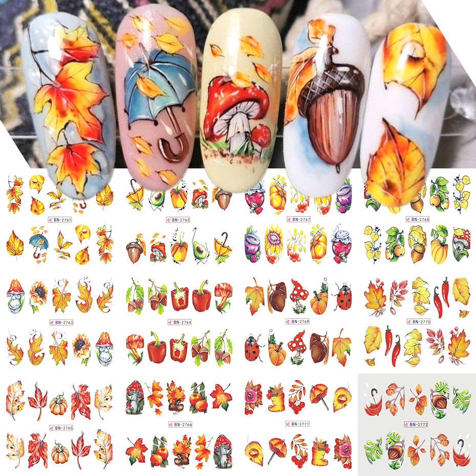 Waterslide Decal Paper - 12pcs Autumn Nail Stickers Cartoon Fall