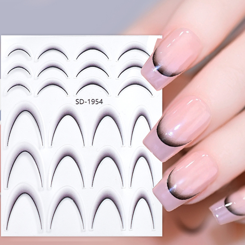 Waterslide Decal Paper - Gradient Color Line Design French Nail